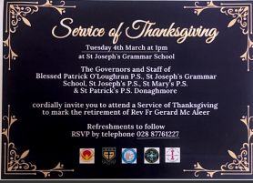 Service of Thanksgiving for Rev Fr McAleer